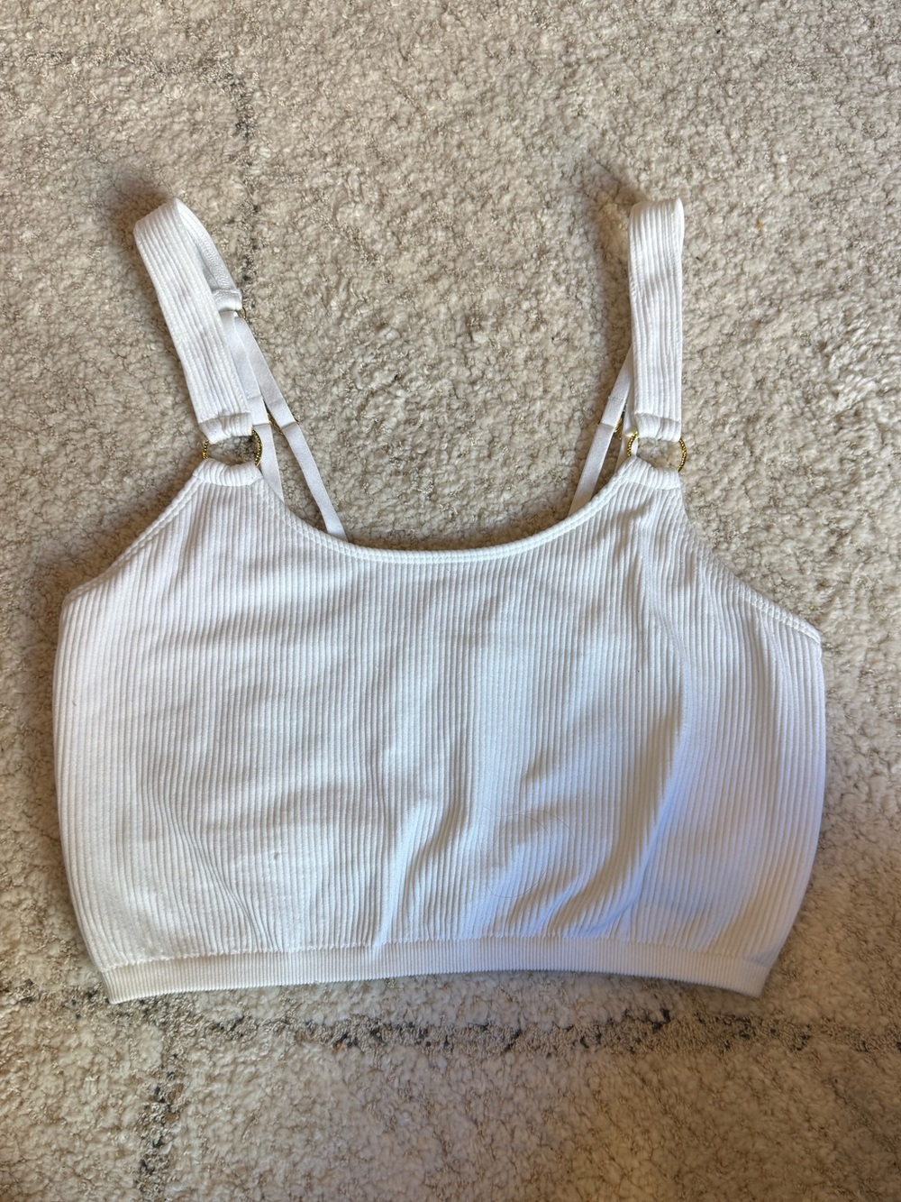 Aerie White Ribbed Crop Top with Ring Straps Size Medium